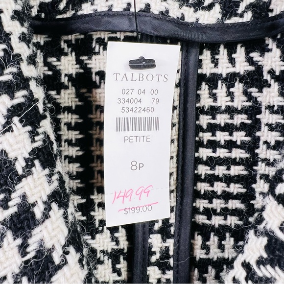Talbots Black & White Houndstooth Wool Blend Double Breasted Long Blazer Jacket - Picture 5 of 15